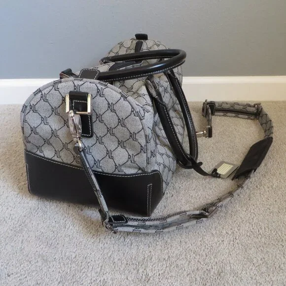 Vintage Ralph Lauren Signature Gray & Black Leather Trim Duffle Carry On Bag - Picture 4 of 9